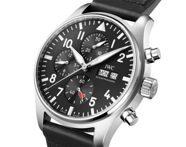 IWS PILOT'S WATCH CHRONOGRAPH BLACK DIAL BLACK LEATHER STRAP - Image 2