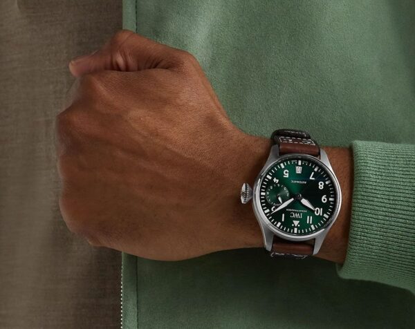 IWC BIG PILOT'S CHRONOGRAPH WATCH GREEN DIAL  BROWN LEATHER STRAP - Image 6