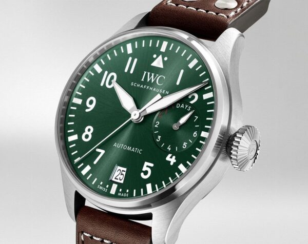 IWC BIG PILOT'S CHRONOGRAPH WATCH GREEN DIAL  BROWN LEATHER STRAP - Image 4