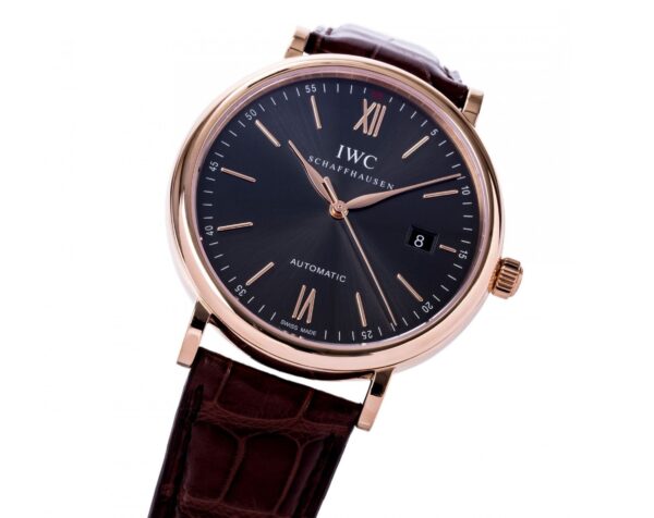 IWC PORTOFINO AUTOMATIC BLACK DIAL ROSE GOLD BROWN LEATHER STRAP - Image 5