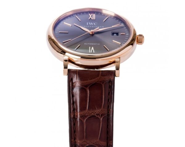 IWC PORTOFINO AUTOMATIC BLACK DIAL ROSE GOLD BROWN LEATHER STRAP - Image 2