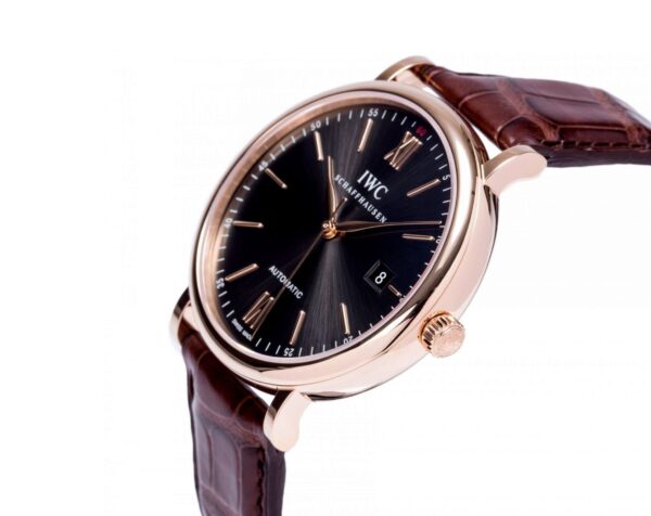 IWC PORTOFINO AUTOMATIC BLACK DIAL ROSE GOLD BROWN LEATHER STRAP - Image 3