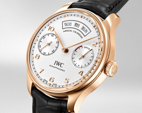 IWC PORTUGIESER ANNUAL CALENDER WHITE DIAL ROSE GOLD BLACK LEATHER BELT - Image 2