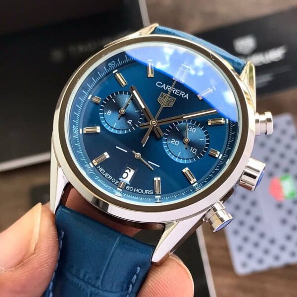 Tag Heuer Grand Carrera Blue Dial & Blue Leather Strap Japanese Master Quality Men’s Watch - Image 3