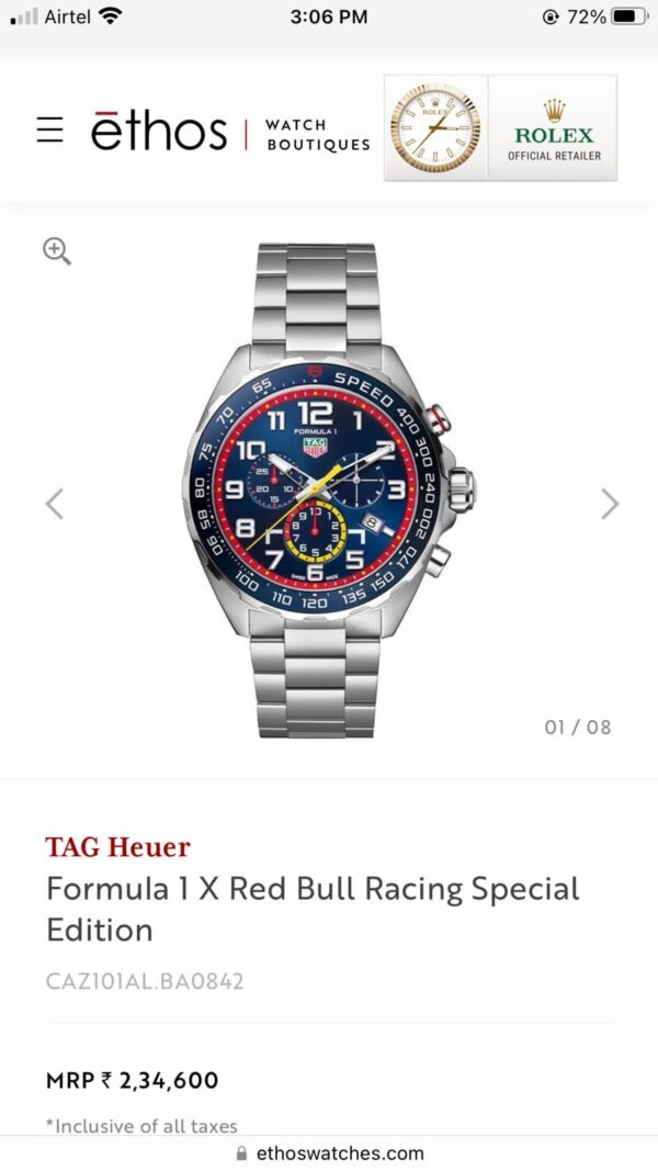 Tag Heuer Formula 1 X Red Bull Stainless Steel Blue Edition Japanese Quality Master Quality Men’s Watch - Image 2