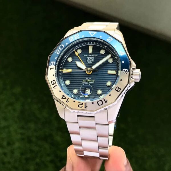 TAG Heuer Aquaracer Professional 300 GMT Blue Basel & Silver Chain Automatic Mens Watch - Image 3