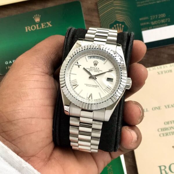 Rolex Day Date 41 Stainless Steel White Dial Japanese Master Quality Mens Watch