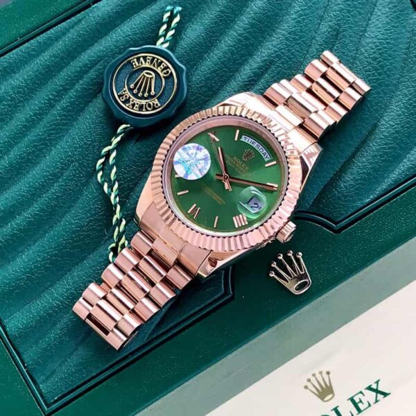 Rolex Day Date 41 Rose Gold Green Dial Japanese Automatic Mens Watch - Image 4