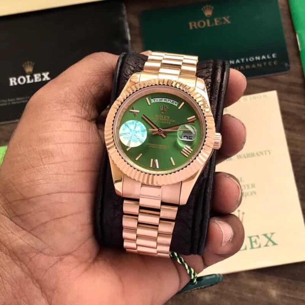 Rolex Day Date 41 Rose Gold Green Dial Japanese Automatic Mens Watch