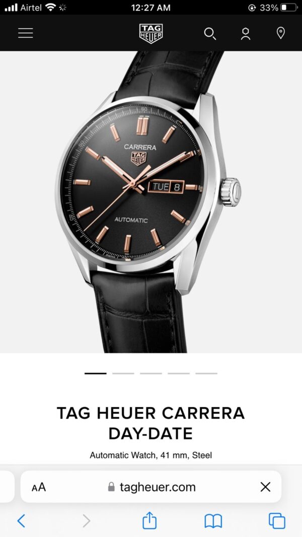 Tag Heuer Grand Carrera Calibre 5 Day Date Black Dial & Black Leather Strap Swiss Japanese Automatic Machinery Mens Watch - Image 2