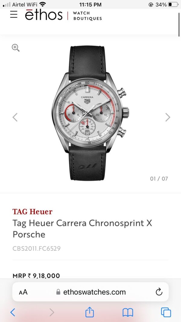 Tag Heuer Carrera Chronosprint X 911 Porsche White Dial Black Belt Japanese Mens Watch - Image 2