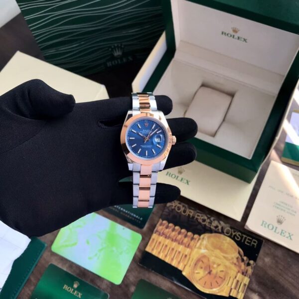 Rolex Date Just 41 Rose gold Blue Dial Automatic Two Tone Mens Watch - Image 3