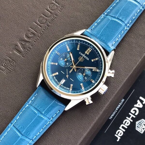 Tag Heuer Grand Carrera Blue Dial & Blue Leather Strap Japanese Master Quality Men’s Watch - Image 2