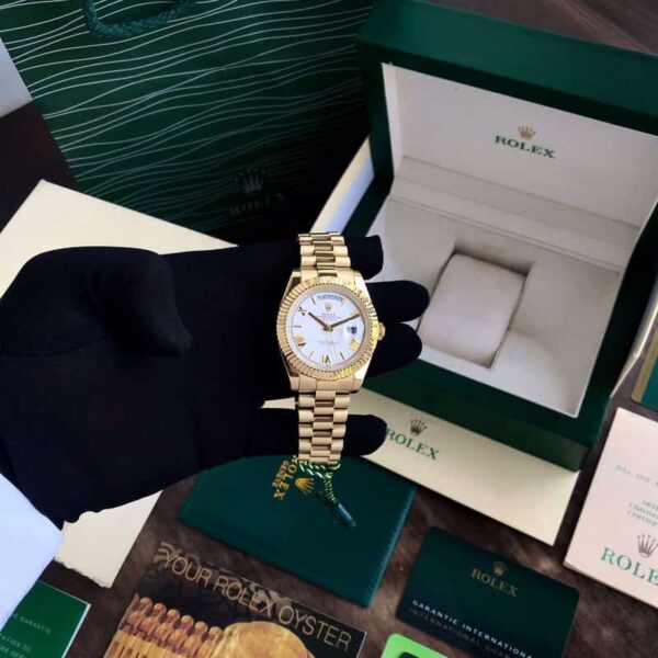 Exclusive Rolex Day Date 41 Gold Tone White Dial Japanese Automatic Mens Watch - Image 8