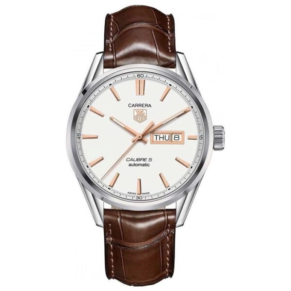 Tag Heuer Grand Carrera Calibre 5 Day Date White Copper Dial & Brown Leather Strap Swiss Japanese Automatic Machinery Mens Watch - Image 2