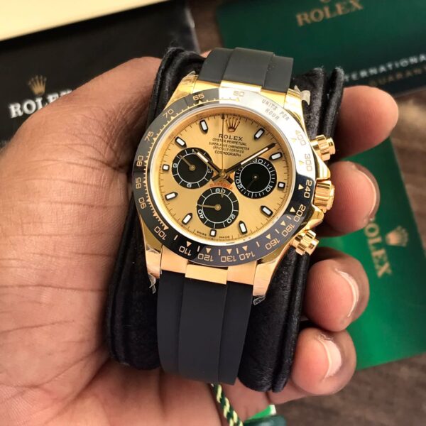 Rolex Daytona Cosmographs Yellow Gold Dial & Black Rubber Strap Japanese Master Quality Automatic Men’s Watch