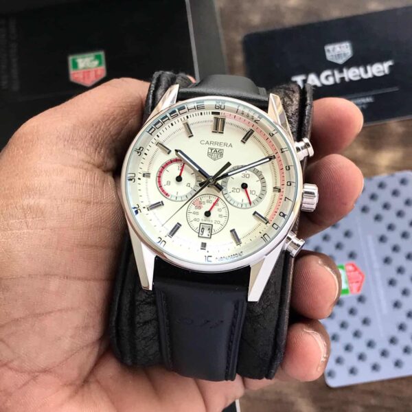 Tag Heuer Carrera Chronosprint X 911 Porsche White Dial Black Belt Japanese Mens Watch