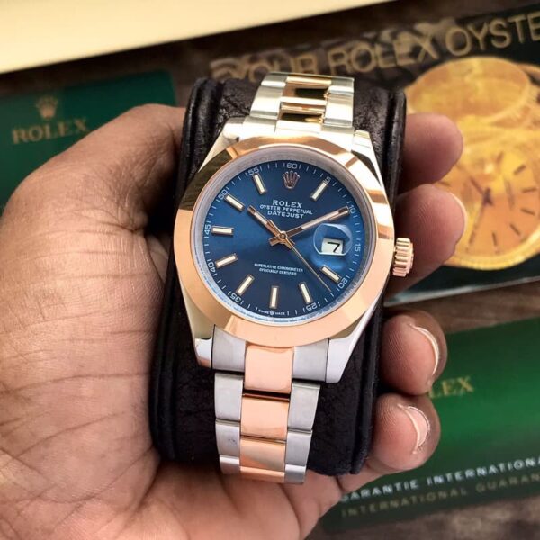 Rolex Date Just 41 Rose gold Blue Dial Automatic Two Tone Mens Watch