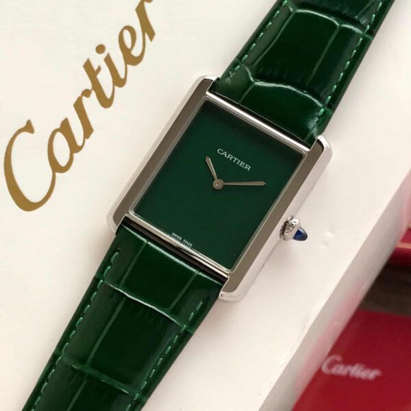 Cartier Tank Must Japanese Premium Medium  Silver Green Unisex Watch - Image 4