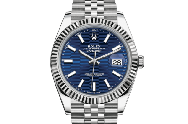 Rolex Date Just 41 Blue Motif Index Dial Fluted Bezel Jubilee Stainless Steel & Japanese Master Quality Mens Watch - Image 11