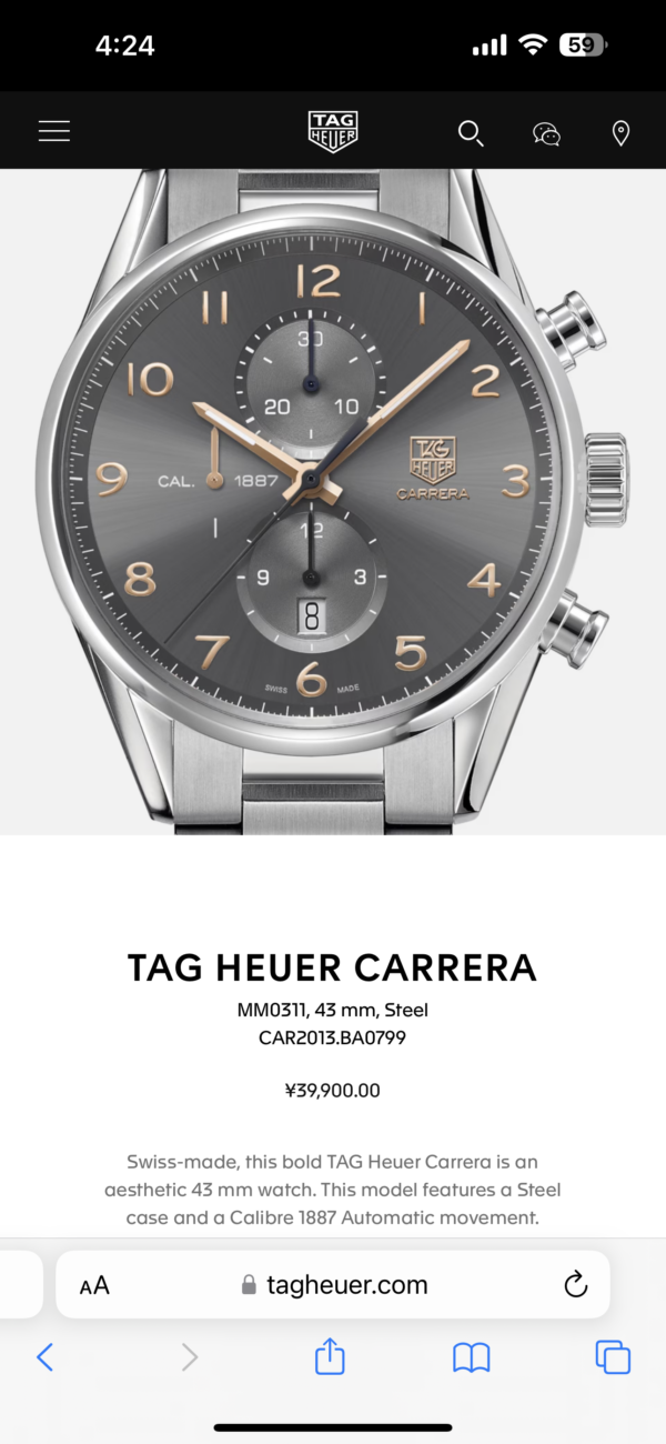 Tag Heuer Grand Carrera 1857 Stainless Steel Grey Dial Japanese Quality Men’s Watch - Image 2